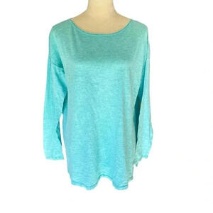 J. Jill Women Top Size S Cotton Teal Celestial Aqua Blue Lightweight Crewneck